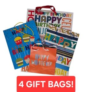 Set of 4 Colorful Birthday Gift Bags – Includes Extra Large Bag – Reusable Party